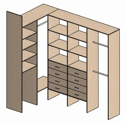 Г-образная гардеробная комната д/ш 2500/1500 мм