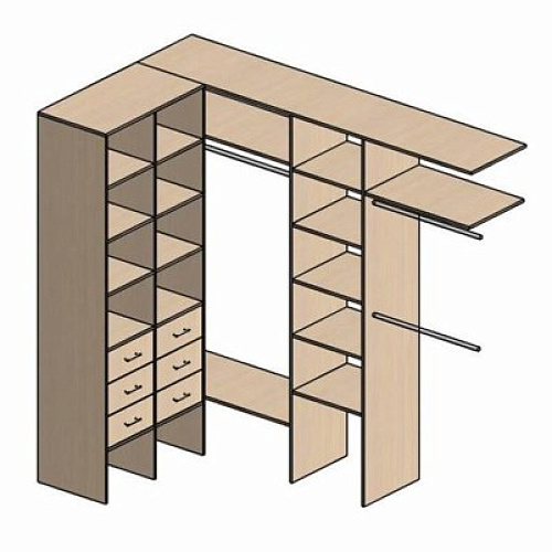 Г-образная гардеробная комната д/ш 2460/1400 мм