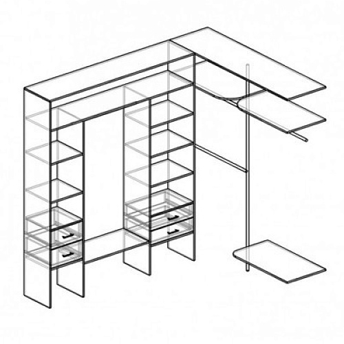 Г-образная гардеробная комната д/ш 2300/1830 мм