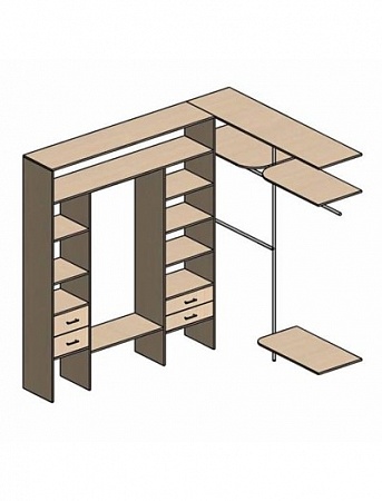 Г-образная гардеробная комната д/ш 2300/1830 мм