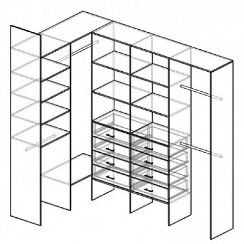 Г-образная гардеробная комната д/ш 2500/1500 мм