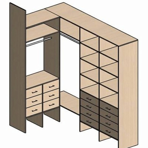 Г-образная гардеробная комната д/ш 2370/1400 мм