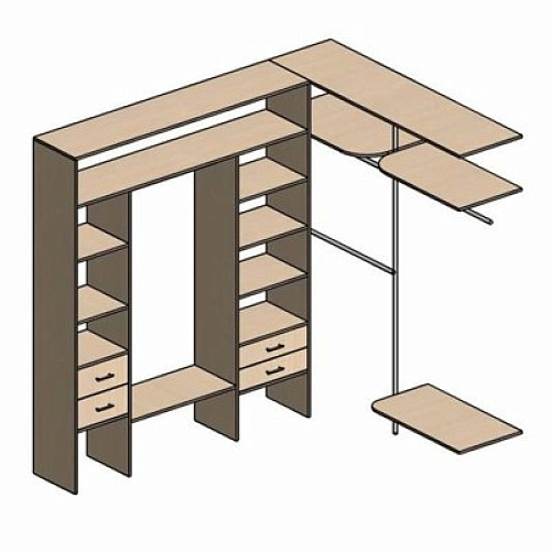 Г-образная гардеробная комната д/ш 2300/1830 мм