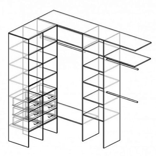 Г-образная гардеробная комната д/ш 2460/1400 мм