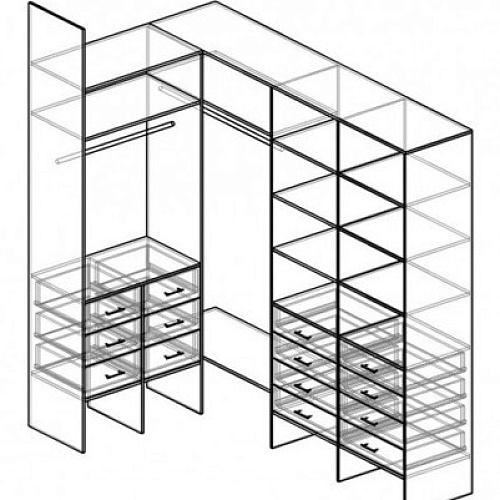 Г-образная гардеробная комната д/ш 2370/1400 мм