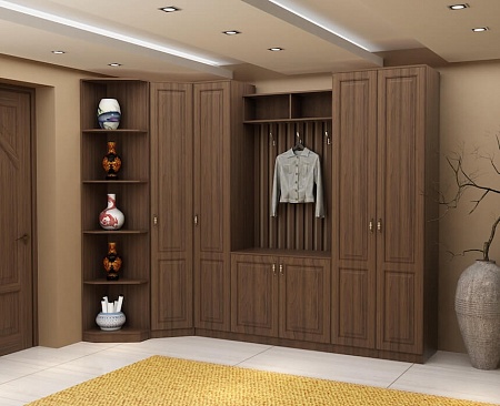 Угловой шкаф в прихожую «Милан» в цвете «орех» Угловой шкаф в прихожую «Милан» в цвете «орех»