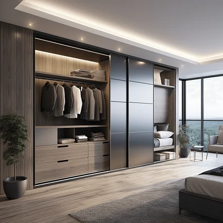 Встроенный шкаф-купе с черными дверьми Встроенный шкаф-купе с черными дверьми